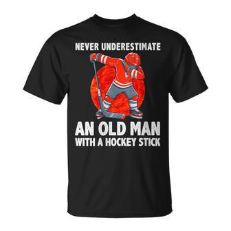 Never Underestimate An Old Man With A Hockey Stick T-Shirt - Monsterry CA