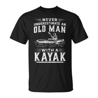 Never Underestimate An Old Man With A Kayak Granddad Dad T-Shirt | Mazezy