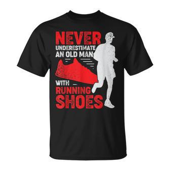 Never Underestimate An Old Man With Running Shoes T-Shirt | Mazezy