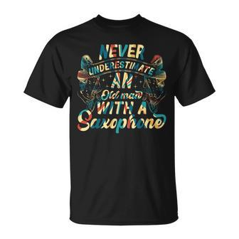 Never Underestimate An Old Man With A Saxophone Sax Player T-Shirt | Mazezy