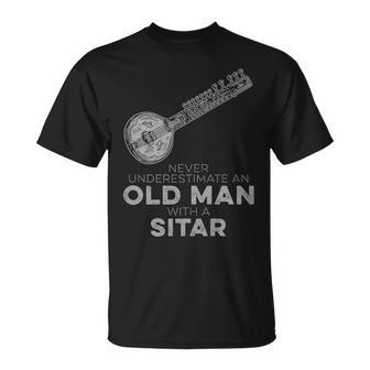 Never Underestimate An Old Man With A Sitar Vintage Novelty T-Shirt - Monsterry UK