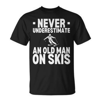 Never Underestimate An Old Man On Skis Winter T-Shirt - Seseable