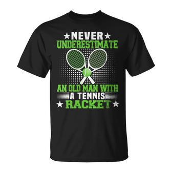 Never Underestimate An Old Man With A Tennis Racquet Retro T-Shirt - Thegiftio UK