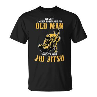 Never Underestimate An Old Man Training Brazilian Jiu Jitsu T-Shirt - Monsterry UK