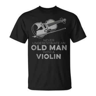 Never Underestimate An Old Man With A Violin Vintage Novelty T-Shirt - Monsterry UK