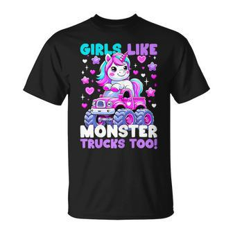 Unicorn Monster Truck Girls Like Monster Trucks Too T-Shirt - Monsterry DE