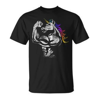 Unicorn With Muscle Birthday Fathers Day Gym T-Shirt - Monsterry