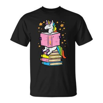 Unicorn Read Reading Book Librarian America Girls Women T-Shirt | Mazezy