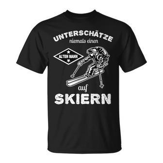 Unterschatz Niemals Ein Alten Mann Auf Skiern German Language T-Shirt - Seseable