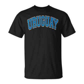 Uruguay Arched Blue Text T-Shirt - Monsterry
