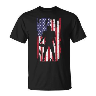 Us Flag American Football Player Silhouette Vintage Patriot T-Shirt - Seseable