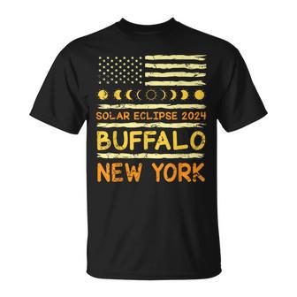 Us Flag American Total Solar Eclipse 2024 Buffalo New York T-Shirt - Monsterry