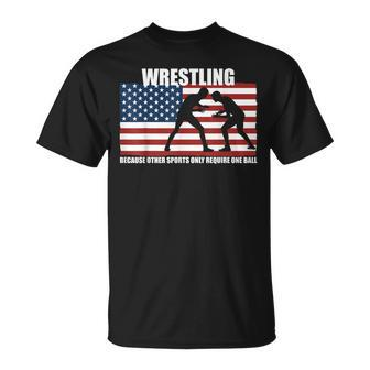 Us Flag Wrestling Because Other Sports Only Require One Ball T-Shirt - Monsterry