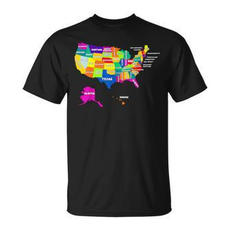 Us Map With States Names United States Usa 3 T-Shirt - Monsterry
