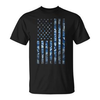 Us Navy Camo Veteran American Flag Military Blue T-Shirt - Monsterry AU