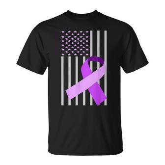 Usa Flag Purple Ribbon Alzheimer Awareness Family T-Shirt - Monsterry