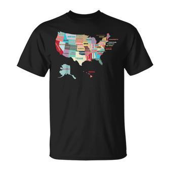 Usa Map With States Names United States Us T-Shirt - Monsterry