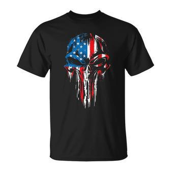 Usa Military American Skull Flag Patriotic 4Th July Mens T-Shirt - Monsterry CA