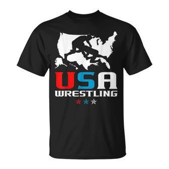 Usa Wrestling Independence Day American Flag Wrestler Sports T-Shirt - Monsterry AU