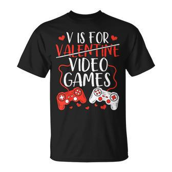 V Is For Video Games Valentine Gamer Valentines Day Boy T-Shirt | Seseable UK