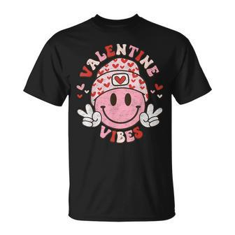 Valentine Vibes Smile On Face Trendy Valentines Day Groovy T-Shirt | Mazezy