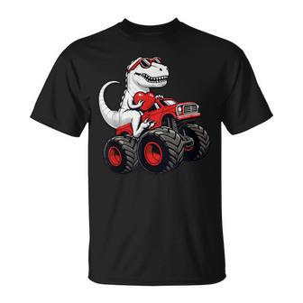 Valentines Day T Rex Riding Monster Truck Toddler Boys T-Shirt | Mazezy
