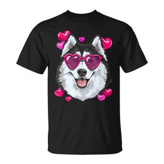 Valentines Siberian Husky Dog Face Heart Husky Lover T-Shirt - Monsterry