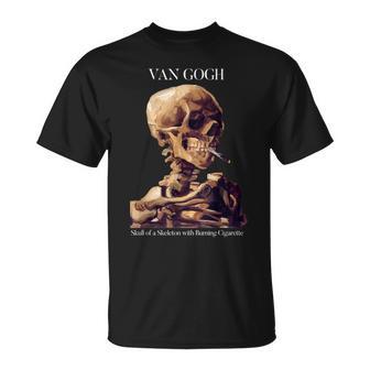 Van Gogh Cráneo Con Un Cigarrillo Ardiente Pintura Esqueleto Camiseta unisex - Regaloses