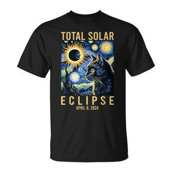 Van Gogh Starry Night Cat Total Solar Eclipse April 8 2024 T-Shirt - Seseable