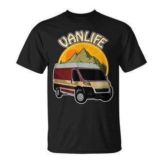 Vanlife Abenteuer Camping T-Shirt, Bergsonnenuntergang Design - Seseable