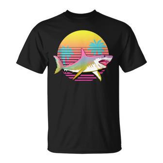 Vaporwave Shark Retro 80'S 90'S Aesthetic Sunrise Graphic T-Shirt - Monsterry DE