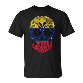 Venezuela Flag Sugar Skull Venezuelan Vintage T-Shirt - Monsterry UK