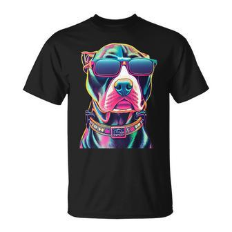 Vibrant Pitbull Wearing Sunglasses T-Shirt - Monsterry