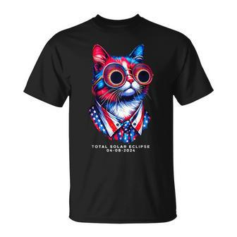 View American Totality 2024 Cat With Glasses Solar Eclipse T-Shirt | Mazezy