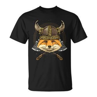 Viking Fox With Viking Helmet Mjolnir Axes T-Shirt - Monsterry DE