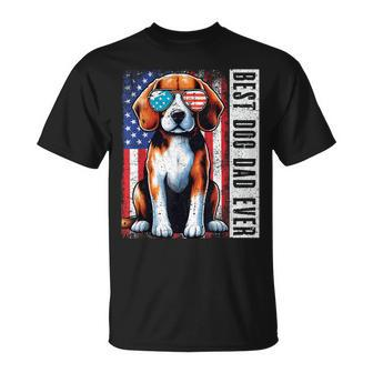 Vintage Best Dog Dad Ever Beagle Fathers Day Usa Flag T-Shirt - Thegiftio UK