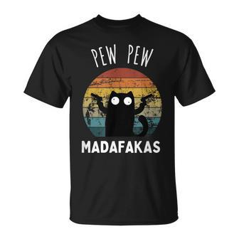Vintage Black Cat Pew Pew Madafakas T-Shirt - Monsterry