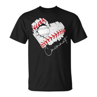 Vintage Cincinnati Cracked Heart Baseball I Love Cincinnati T-Shirt - Monsterry AU