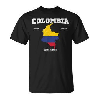 Vintage Colombian Flag Colombia Coordinates T-Shirt - Monsterry