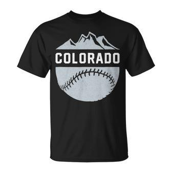 Vintage Denver Colorado Wilderness Skyline Baseball T-Shirt | Mazezy