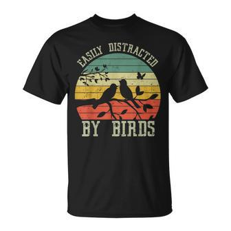 Vintage Easily Distracted By Birds For Bird Watcher T-Shirt - Monsterry