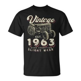 Vintage Farmer Tractor Established 1963 60Th Birthday Party T-Shirt - Monsterry