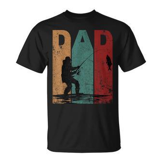 Vintage Fishing Dad Silhouette Father's Day Retro T-Shirt - Monsterry