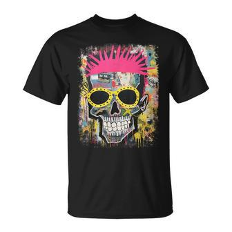 Vintage Graffiti Biker Rocker Skeleton Punk Horror Skull T-Shirt - Monsterry