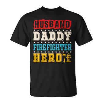 Vintage Husband Daddy Firefighter Hero Father's Day Job T-Shirt - Monsterry CA