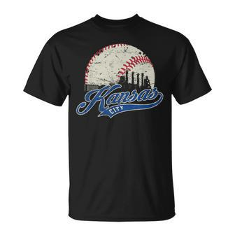 Vintage Kansas City Skyline Gameday Retro Baseball T-Shirt - Seseable
