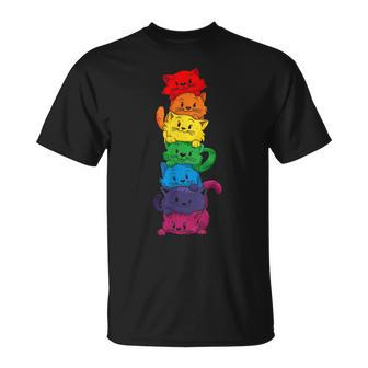 Vintage Lgbt Cat Stack Rainbow Gay Pride For Cat Lover T-Shirt - Monsterry