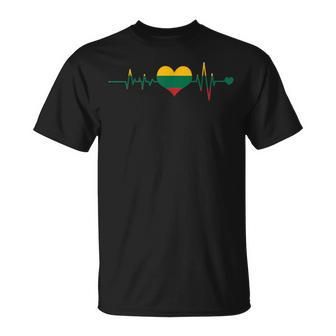 Vintage Lithuania Flag Heartbeat Lithuanian Pride T-Shirt - Monsterry