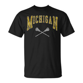 Vintage Michigan Lacrosse Distressed Lax Player Michigan Fan T-Shirt - Thegiftio UK