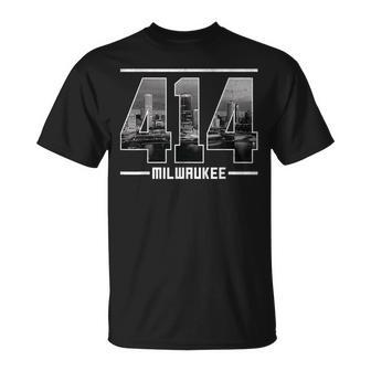 Vintage Milwaukee 414 Area Code Wisconsin Skyline T-Shirt - Seseable